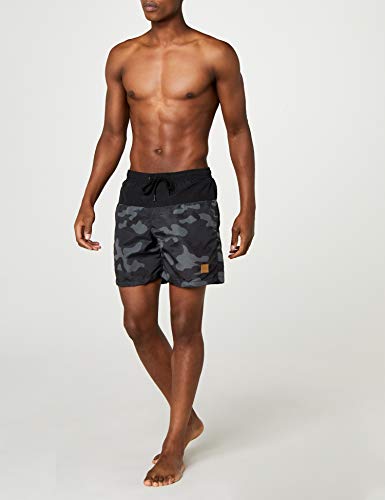 Urban Classics Block Swim Shorts Bañador de natación, Multicolor (Blk/Darkcamo), X-Large para Hombre