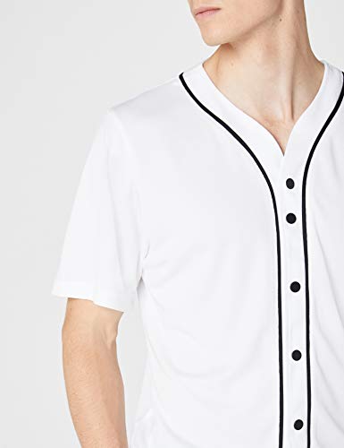 Urban Classics Camiseta Baseball Mesh Jersey con Botones a Presión con Vivos a Contraste, para un Look Deportivo, para Vestir Arreglado pero Casual en white, talla L, hombre