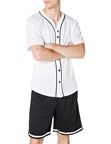 Urban Classics Camiseta Baseball Mesh Jersey con Botones a Presión con Vivos a Contraste, para un Look Deportivo, para Vestir Arreglado pero Casual en white, talla L, hombre