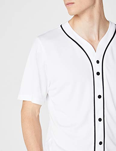 Urban Classics Camiseta Baseball Mesh Jersey con Botones a Presión con Vivos a Contraste, para un Look Deportivo, para Vestir Arreglado pero Casual en white, talla M, hombre