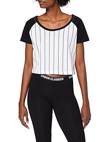 Urban Classics Ladies Cropped Baseball tee Camiseta, Multicolor (Blanco/Negro 224), XS para Mujer