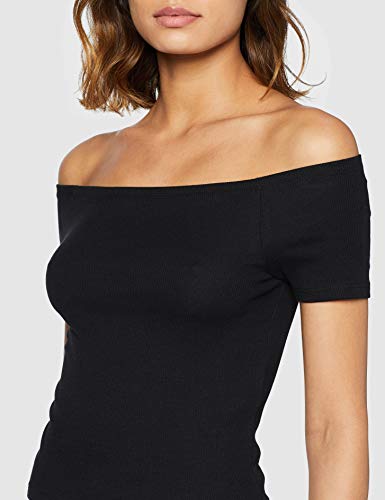 Urban Classics Ladies Off Shoulder Rib tee Camiseta, Negro, M para Mujer