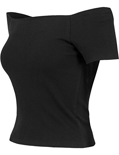 Urban Classics Ladies Off Shoulder Rib tee Camiseta, Negro, M para Mujer