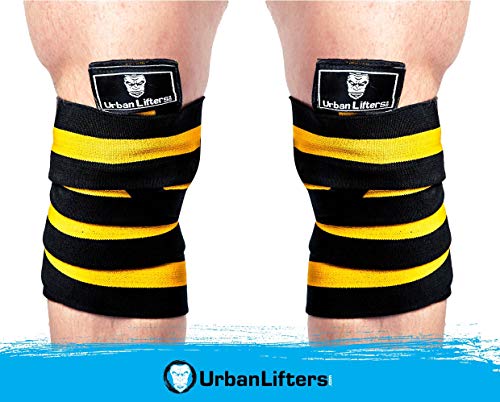 Urban GoCo Vendas elásticas para Rodillas. Soporte de Rodilla elástico y Resistente para Sentadillas, Levantamiento de Potencia y Levantamiento olímpico, Estuche Gratis (Powerlifting)