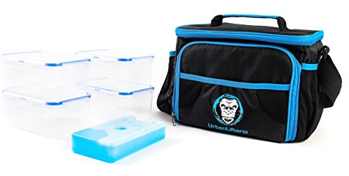 Urban Lifters Meal Prep Bag. Lightweight + High Quality Bag complete with 4 containers + ice pack. Ideal for Meal Management. Insulated food storage, ergonomic shoulder strap. For Athletes on the go.