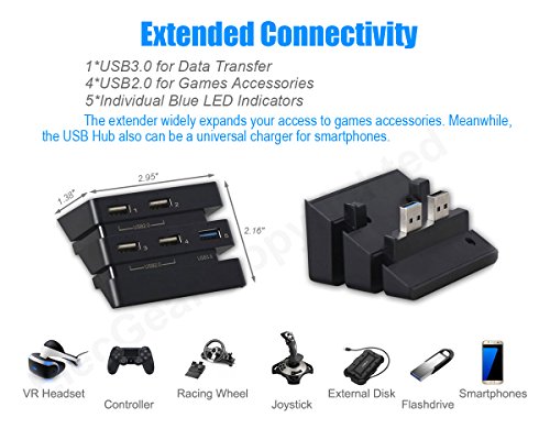 USB Hub for PS4 Pro - ElecGear Central de Expansión de 5-Puertos 3.0 Adaptadores Cargador with Indicador LED for Playstation 4 Pro