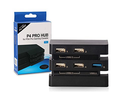 USB Hub for PS4 Pro - ElecGear Central de Expansión de 5-Puertos 3.0 Adaptadores Cargador with Indicador LED for Playstation 4 Pro