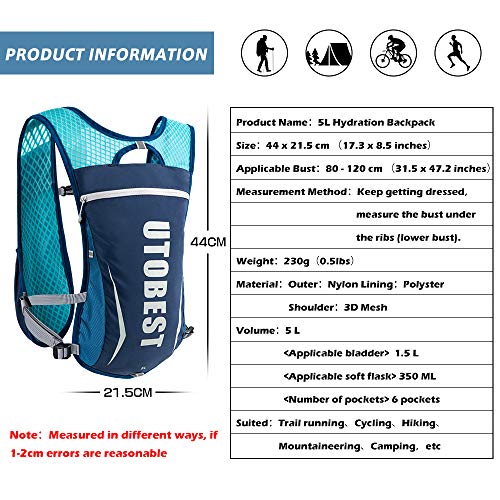 UTOBEST Mochila Hidratacion Trail Running 5L Chaleco Hidratacion Ligeras Hombre Mujer