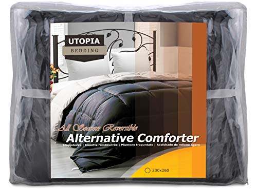 Utopia Bedding Edredón Nórdico - Edredón 300 gr/m²- (230 x 260cm) - Edredón Reversible Cama 180 (Bicolor) - Gris y Negro