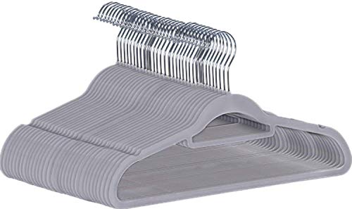 Utopia Home - 50 Paquete Perchas de Terciopelo - Perchas para Trajes de Terciopelo con Tie Bar - Antideslizantes (Gris)