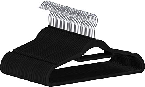 Utopia Home Paquette de 50 Perchas de Terciopelo - Perchas para Trajes de Terciopelo con Tie Bar - Antideslizantes (Negro)