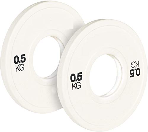 VAGAVDirect - Juego de 2 placas de peso fraccionales de colores, placas olímpicas de parachoques fraccionadas micropesos calibrados para pesas de 5 cm, 2 unidades, 0,5 kg, color blanco.