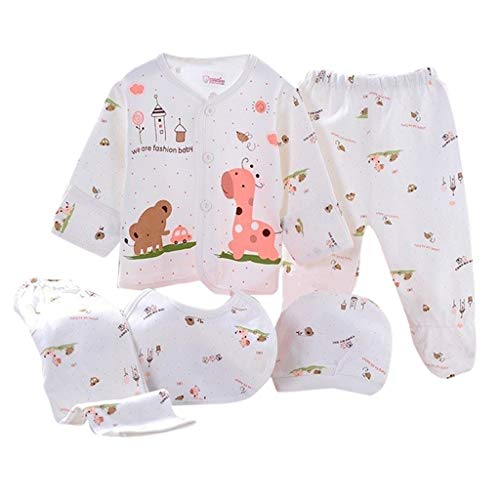 Value Pack Recién Nacido Bebé, LANSKIRT 11PCS Bebé Niña Niño Dibujos Animados Manga Larga Tops + Sombrero + Dos Pantalones + Conjunto de Traje Babero (Multicolor 3, 5 PCS)