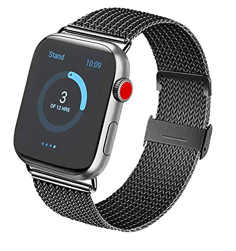 Vanjua Metal Correa Compatible con Apple Watch Correa 44mm 42mm 38mm 40mm,Pulsera de Repuesto de Inoxidable Correa para iWatch Series 5 4 3 2 1,Mujer y Hombre (42mm/44mm, 02 Negro)