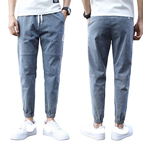 Vaqueros para Hombre Nueve Puntos Viga Pies Sueltos Lavados Color sólido Cordón Cintura elástica Harlan Pantalones Casuales Sección Delgada