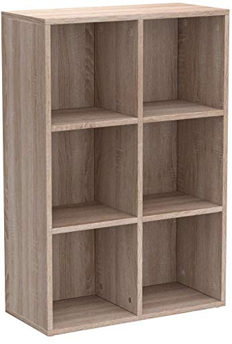 VASAGLE Estantería de Madera, Biblioteca, Organizador con 6 Compertimientos, 65,5 x 30,5 x 97,5 cm, Color Roble LBC203H