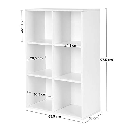 VASAGLE Librería Estantería Biblioteca con 6 Compartimentos 65,5 x 30,5 x 97,5 cm Blanco LBC203D