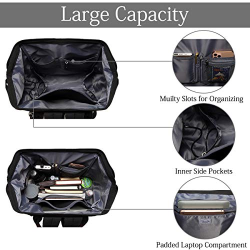 VASCHY Mochila Portatil,Resistente al Agua Vintage Mochila Antirrobo Mujer Hombre para 15.6 Pulgadas Portatil con Puerto de Carga USB Negro