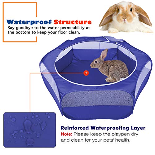 Vavopaw Valla para Mascotas Plegable, Bolsa Almacenamiento Portátil de Animales Pequeños, Tienda Jaulas Transpirable Aire Libre para Indias, Conejos, Hámsters, Chinchillas, Erizos, Gatos - Azul Oscuro