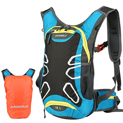 Vbiger 15L Mochila Ciclismo Mochila Senderismo Mochila de hidratación con Cubierta Impermeable al Aire Libre Ligera para Hombres y Mujeres Sin Bolsa Agua (Azul Claro)