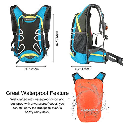 Vbiger 15L Mochila Ciclismo Mochila Senderismo Mochila de hidratación con Cubierta Impermeable al Aire Libre Ligera para Hombres y Mujeres Sin Bolsa Agua (Azul Claro)