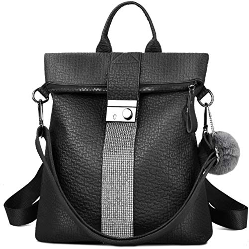 VBIGER Bolsos mochila mujer Antirrobo Mochila de Cuero PU Mano Mochilas Casual Bolsa Bandolera Messenger Bag Backpack (Negro)