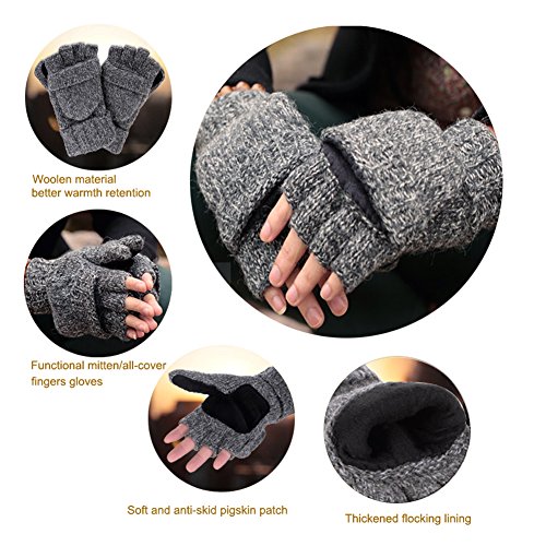 VBIGER Guantes Invierno Unisex Mitones de lana de punto caliente Manoplas