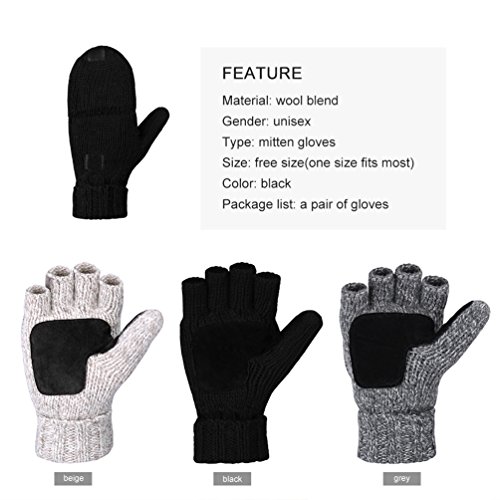 VBIGER Guantes Invierno Unisex Mitones de lana de punto caliente Manoplas