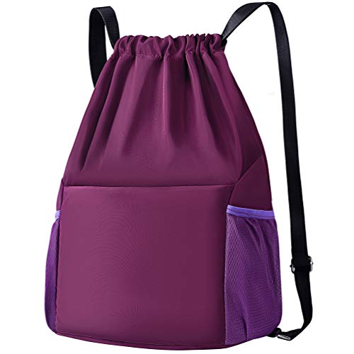 VBIGER Mochila de Cuerda Unisex Negro para Deporte Gimnasio Yoga Nadar (púrpura)