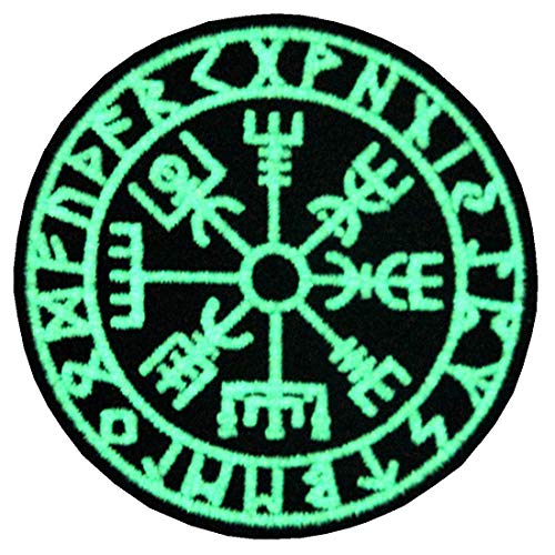 Vegvisir Viking Brújula Norse Rune Morale Táctica Broche Bordado de Gancho y Resplandor en el parche oscuro de Gancho y bucle de cierre