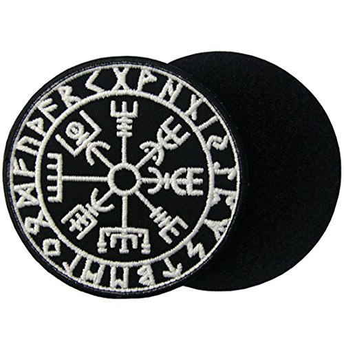 Vegvisir Viking Brújula Norse Rune Morale Táctica Broche Bordado de Gancho y Resplandor en el parche oscuro de Gancho y bucle de cierre