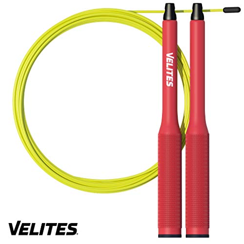 Velites Cuerda de Saltar lastrada para Crossfit, Boxeo y Fitness Fire 2.0 Ideal para Saltos Dobles Comba Velocidad Aluminio, Adultos Unisex, Roja, Cable Amarillo 2 mm