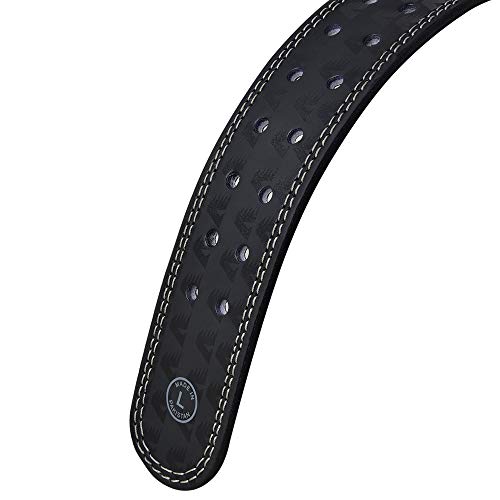 VELO - Cinturón de piel de búfalo para levantamiento de pesas de 10,16 cm, Blanco y negro., L