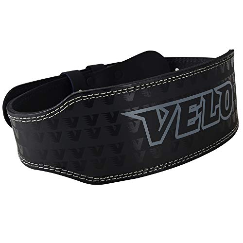 VELO - Cinturón de piel de búfalo para levantamiento de pesas de 10,16 cm, Blanco y negro., L