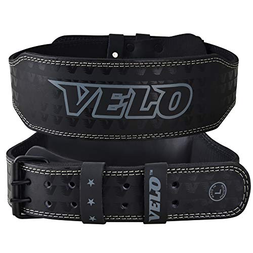 VELO - Cinturón de piel de búfalo para levantamiento de pesas de 10,16 cm, Blanco y negro., L