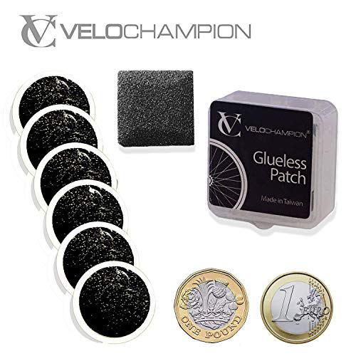 VeloChampion Kit de Parches autoadhesivos sin Pegamento para reparación de pinchazos de Bicicleta Ligera Disponible en Paquetes de 6 o 10 (Paquete de 6)