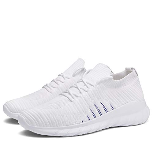 Veluckin Zapatillas Hombre Transpirable Deportivas Tejido de Punto Zapatos Running Hombre Zapatillas para Correr,9003-Blanco,36