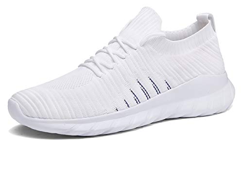 Veluckin Zapatillas Hombre Transpirable Deportivas Tejido de Punto Zapatos Running Hombre Zapatillas para Correr,9003-Blanco,36