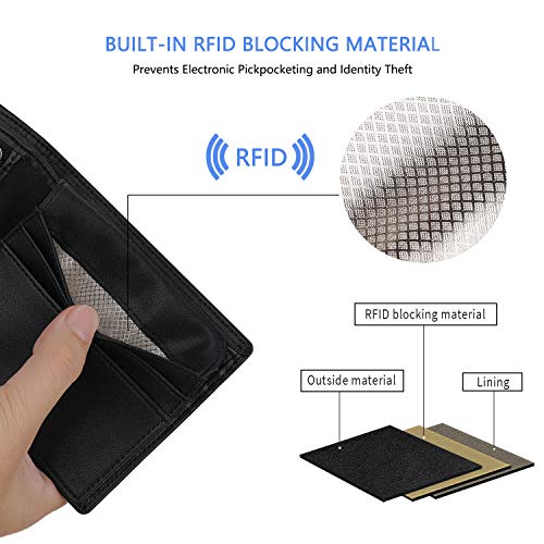 Vemingo Carteras para Hombre con Bolsillo de Moneda/Monedero con RFID Bloqueo para Tarjetas de Crédito Portamonedas Ligeros para Hombre/Adolescente (Xb-037 Negro)