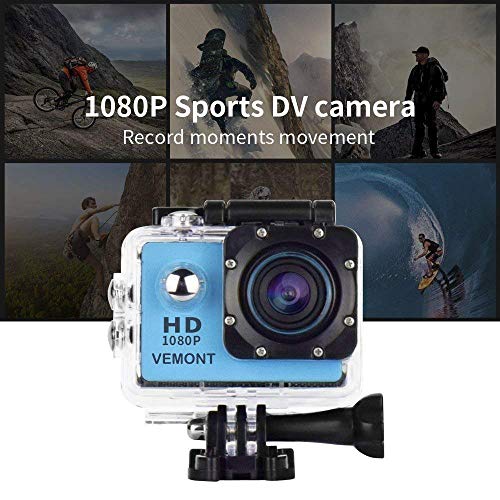 VEMONT Cámara Deportiva 1080P HD Impermeable 30M Pantalla de 2.0 Lente de Gran Angular de 120 Grados Multiples Accesorios para Deportes y Actividades, Buceo, Nadar, Correr, Ciclismo, etc. (Azul)