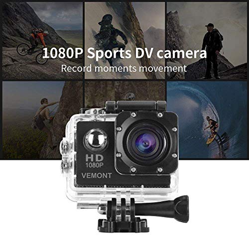 Vemont Cámara Deportiva 1080P HD Impermeable 30M Pantalla de 2.0 Lente de Gran Angular de 120 Grados Multiples Accesorios para Deportes y Actividades, Buceo, Nadar, Correr, Ciclismo, etc.