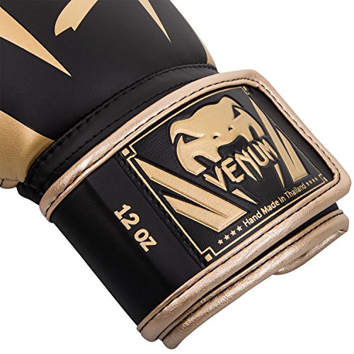 VENUM Elite Guantes de Boxeo, Unisex Adulto, Negro/Dorado, 14 oz