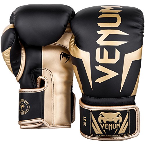 VENUM Elite Guantes de Boxeo, Unisex Adulto, Negro/Dorado, 14 oz