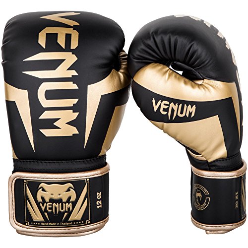 VENUM Elite Guantes de Boxeo, Unisex Adulto, Negro/Dorado, 14 oz