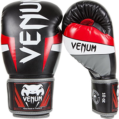 VENUM Elite Guantes de Boxeo, Unisex Adulto, Negro/Rojo/Gris, 12 oz