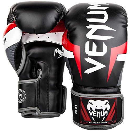 VENUM Elite Guantes de Boxeo, Unisex Adulto, Negro/Rojo/Gris, 12 oz