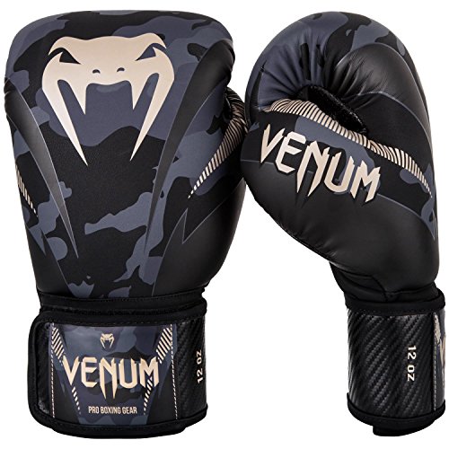 Venum Impact Guantes de Boxeo, Muay thaï, Kick boxing, Camuflaje Oscuro / Arena, 12 Oz