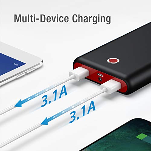 [Versión Mejorada] POWERADD Pilot X7 20000mAh Power Bank Cargador Móvil Portátil Batería Externa Carga Rapida con 2 Salidas USB 3.1A para Dispositivos Inteligentes y Más, Color-Negro y Rojo