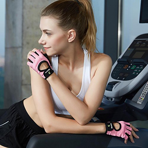 VERTAST - Guantes de gimnasio con agarre acolchado sin dedos para levantamiento de pesas, entrenamiento combinado, ciclismo, para mujer y hombre, Infantil, color rosa, tamaño small