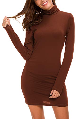 Vestido Ajustado de Manga Larga para Mujer Vestido Elegante de Cuello Alto con Cuello Alto (XL, Caramel)